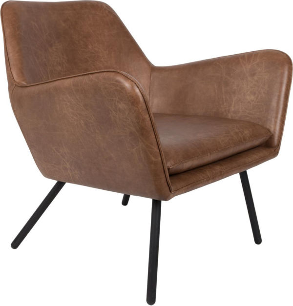 Loungestol lænestol Studio White Bon i valnødfarvet stof og PU-læder med skum og metalbase H78ÃB80ÃL76 cm